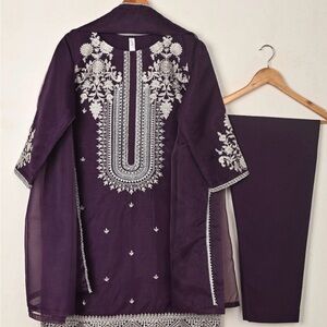 Elegant Purple Embroidered Dress Set